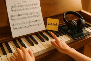 Student practicing legato phrasing on pop melody