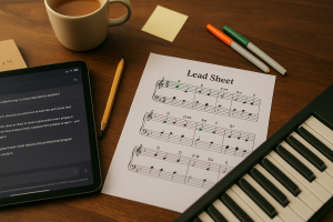 Melody and chord symbols on a lead sheet”